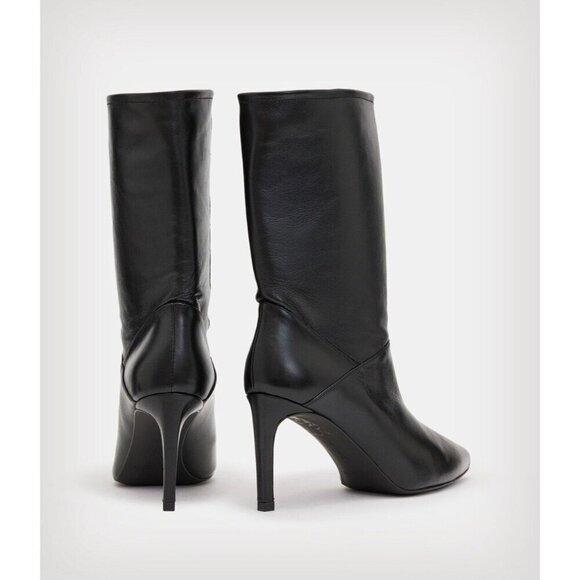 Allsaints Orlana Pointed Toe High Heel Slouch Boots in Black 6 with Box Womens - Picture 4 of 16